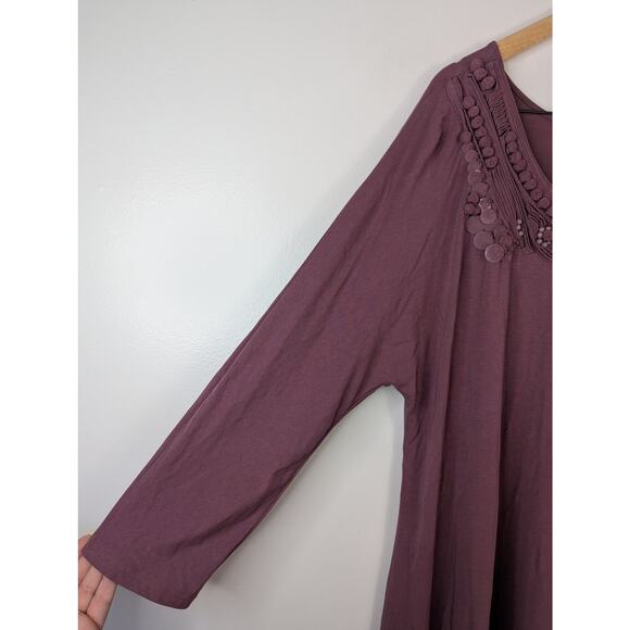 Garnet Hill Dark Mauve Asymmetrical Detailed Neckline Dress - Picture 3 of 7